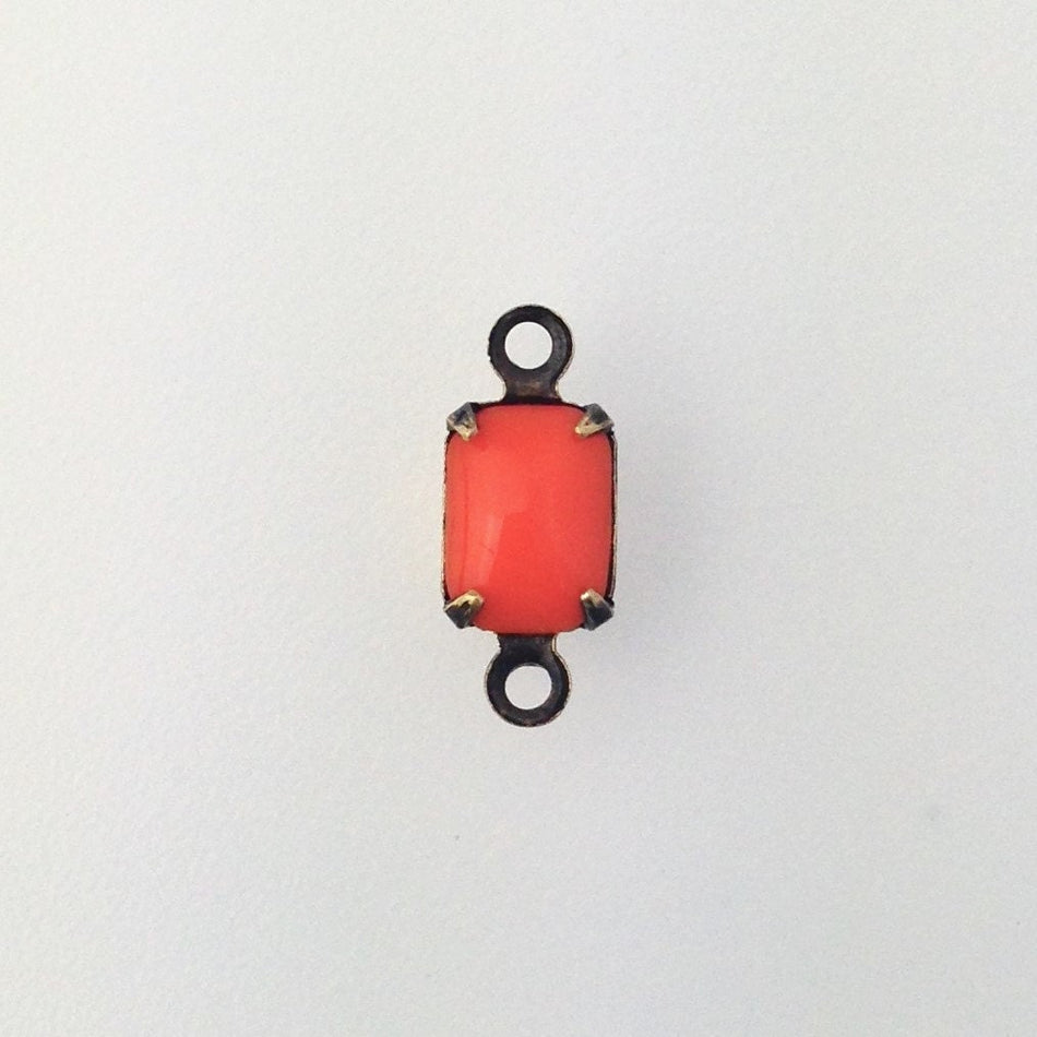 Vintage Orange Glass Octagon in 2 Loop Brass Ox Setting 7x5mm (6)  oct003C2