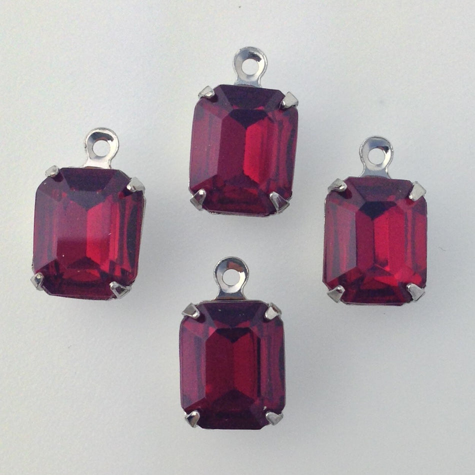 Vintage Garnet Faceted Glass Stone 1 Loop Silver Setting 10x8mm (4) squ007FF