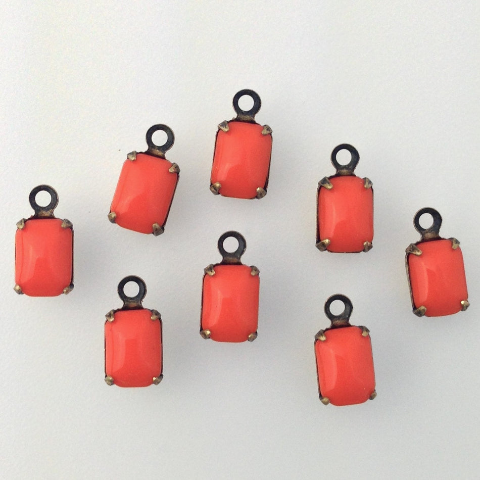 Vintage Orange Glass Octagon in 1 Loop Brass Ox Setting 7x5mm (6)  oct003C