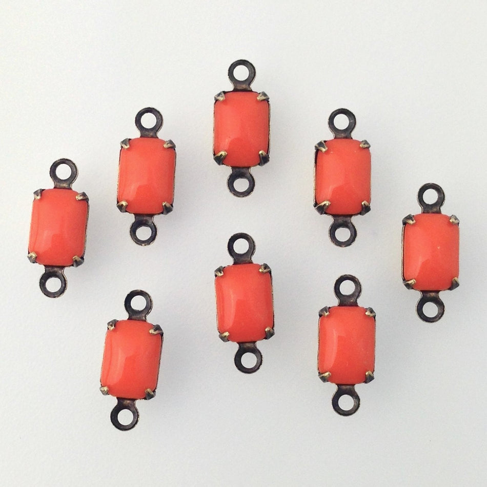 Vintage Orange Glass Octagon in 2 Loop Brass Ox Setting 7x5mm (6)  oct003C2