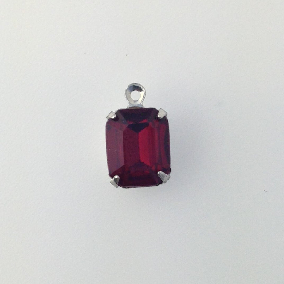 Vintage Garnet Faceted Glass Stone 1 Loop Silver Setting 10x8mm (4) squ007FF