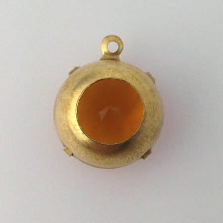 Vintage Topaz Faceted Glass Stones 1 Loop Brass Settings 15mm (2) rnd012L