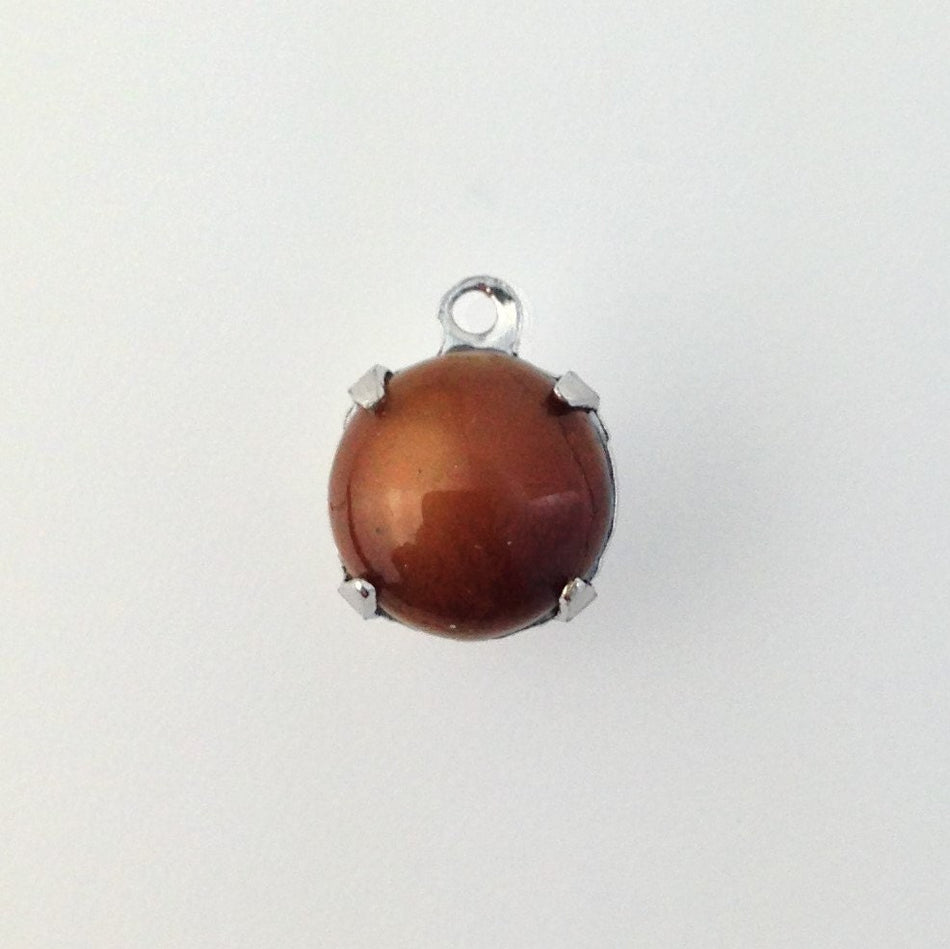 Vintage Tiger Eye Glass Stone 1 Loop Silver Plated Setting 8.5mm (6) rnd013J
