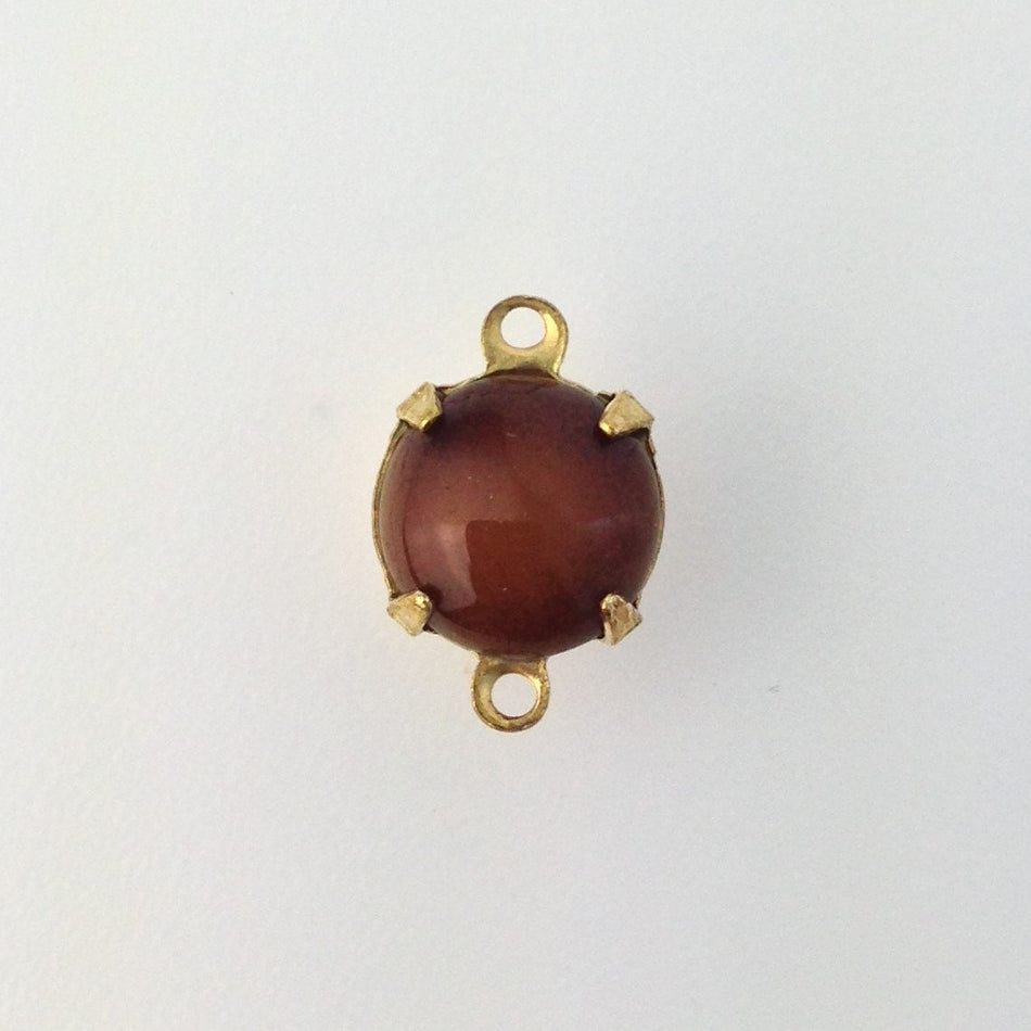 Vintage Tiger Eye Glass Stone 2 Loop Brass Setting Drops 8.5mm (6) rnd009J2