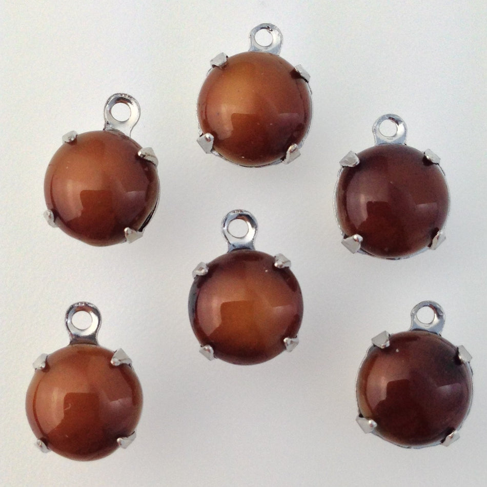 Vintage Tiger Eye Glass Stone 1 Loop Silver Plated Setting 8.5mm (6) rnd013J