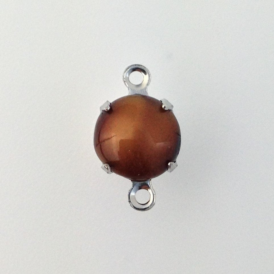 Vintage Tiger Eye Glass Stone 2 Loop Silver Plated Setting rnd013J2
