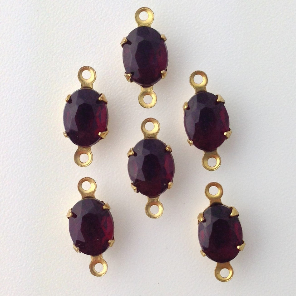 Vintage Garnet Faceted Glass Stones 2 Loop Brass Setting 8x6mm (6) ovl012F2