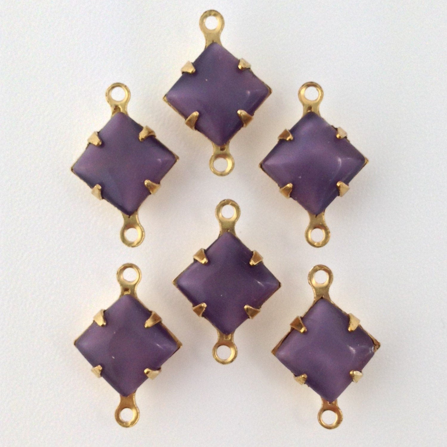 Purple Moonstone Square Glass Stones in 2 Loop Brass Setting 8mm (6) squ002AB2