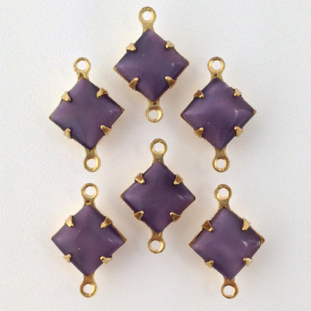 Purple Moonstone Square Glass Stones in 2 Loop Brass Setting 8mm (6) squ002AB2