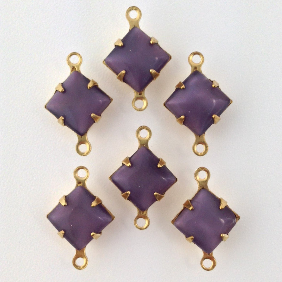 Purple Moonstone Square Glass Stones in 2 Loop Brass Setting 8mm (6) squ002AB2