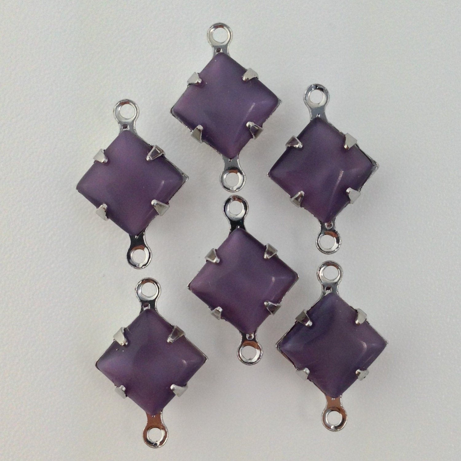 Purple Moonstone Square Glass Stones 2 Loop Silver Setting 8mm squ008AB2