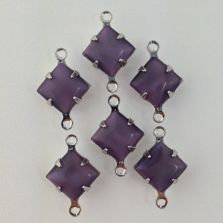 Purple Moonstone Square Glass Stones 2 Loop Silver Setting 8mm squ008AB2