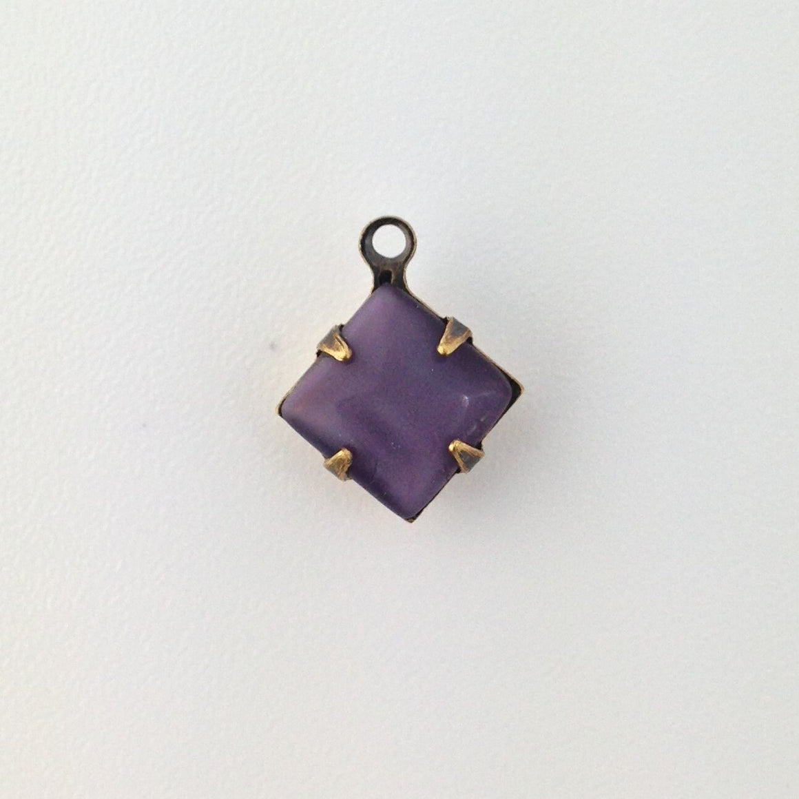 Purple Moonstone Square Glass Stones 1 Loop Brass Ox Setting 8mm (6) squ017AB