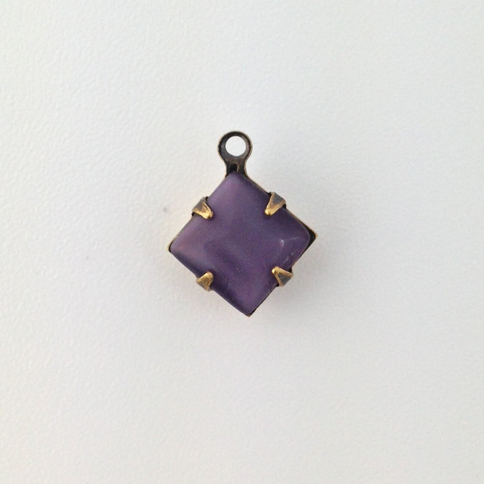 Purple Moonstone Square Glass Stones 1 Loop Brass Ox Setting 8mm (6) squ017AB