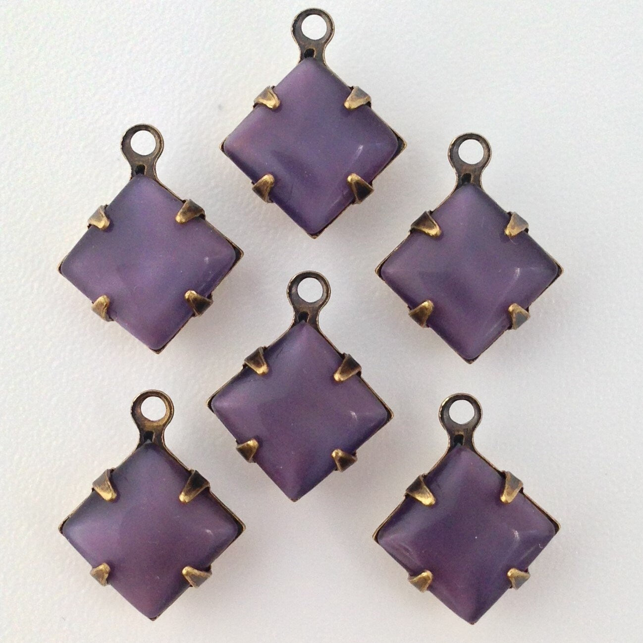 Purple Moonstone Square Glass Stones 1 Loop Brass Ox Setting 8mm (6) squ017AB