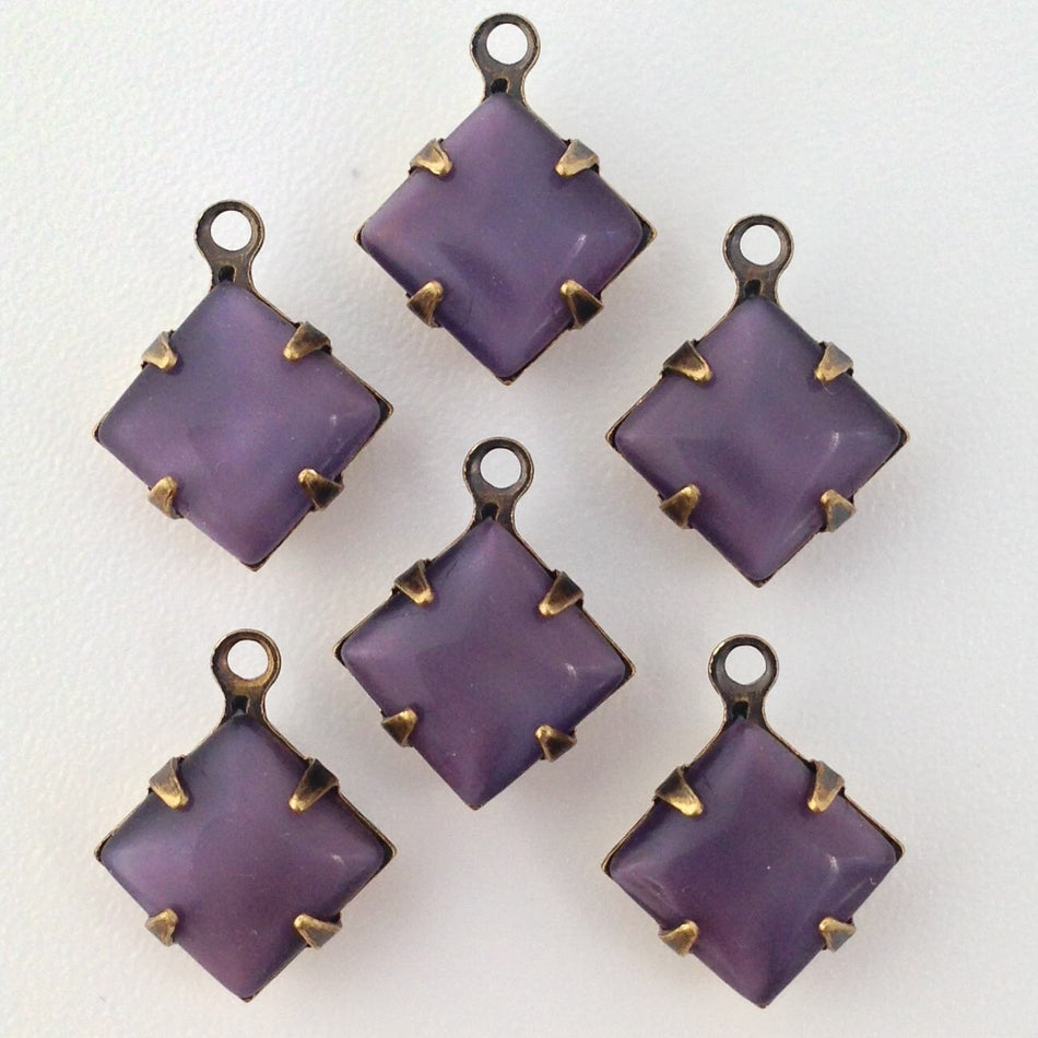 Purple Moonstone Square Glass Stones 1 Loop Brass Ox Setting 8mm (6) squ017AB