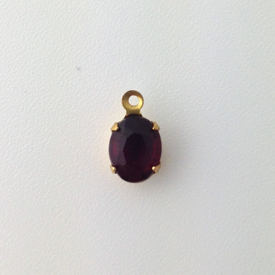 Vintage Garnet Faceted Set Stones 1 Loop Brass Setting 8x6mm (6) ovl012F