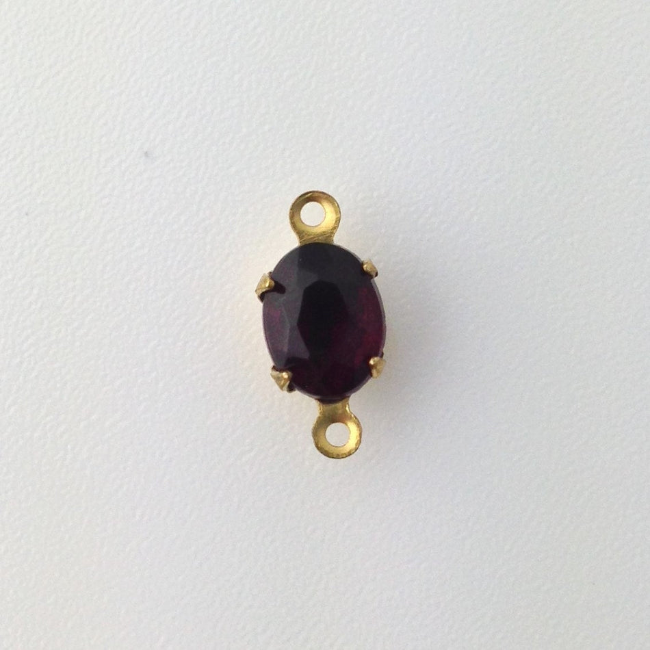 Vintage Garnet Faceted Glass Stones 2 Loop Brass Setting 8x6mm (6) ovl012F2