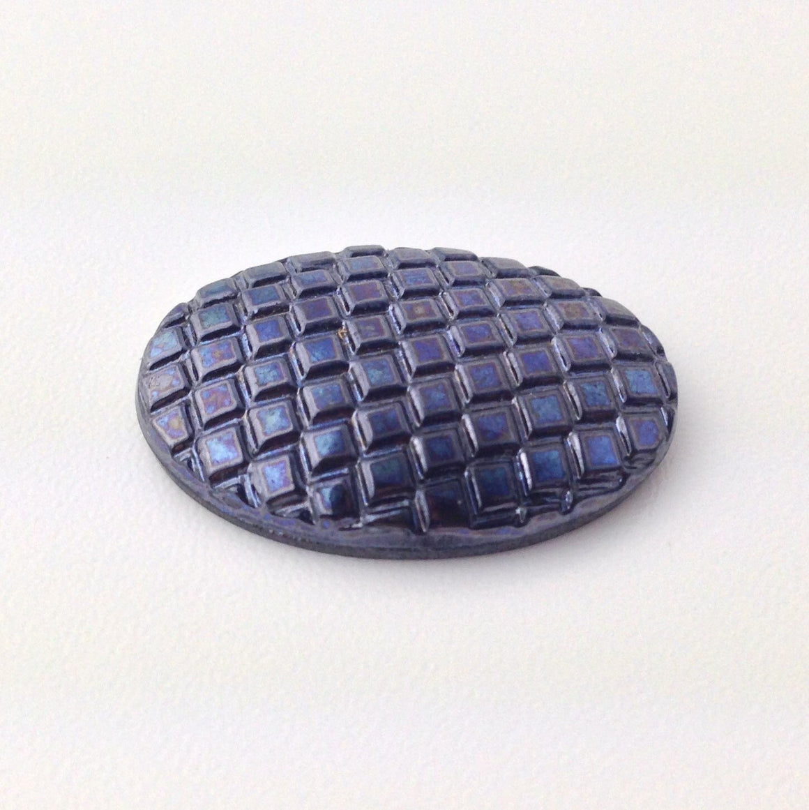 Vintage Black Hematite Cabochon with Checkered Top 25x18mm (1) cab322A