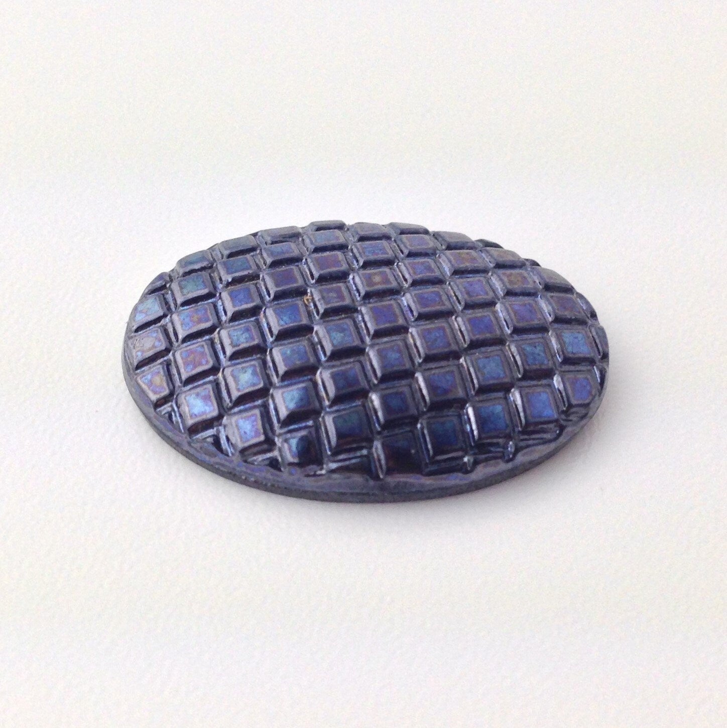 Vintage Black Hematite Cabochon with Checkered Top 25x18mm (1) cab322A