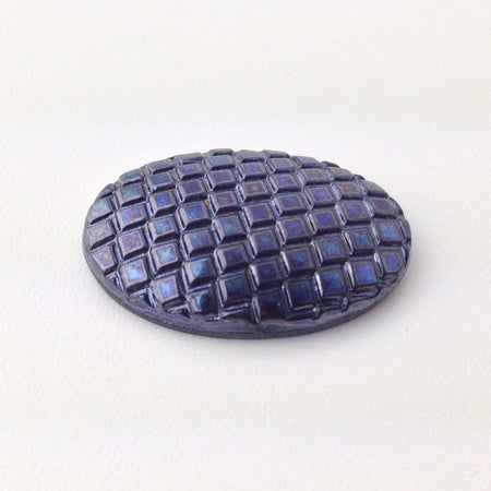 Vintage Black Hematite Cabochon with Checkered Top 25x18mm (1) cab322A