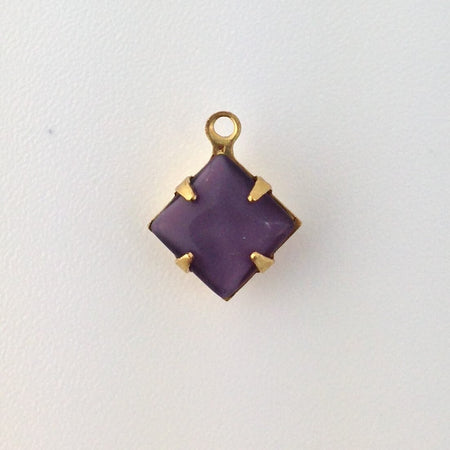 Purple Moonstone Square Glass Stones in 1 Loop Brass Setting 8mm (6) squ002AB