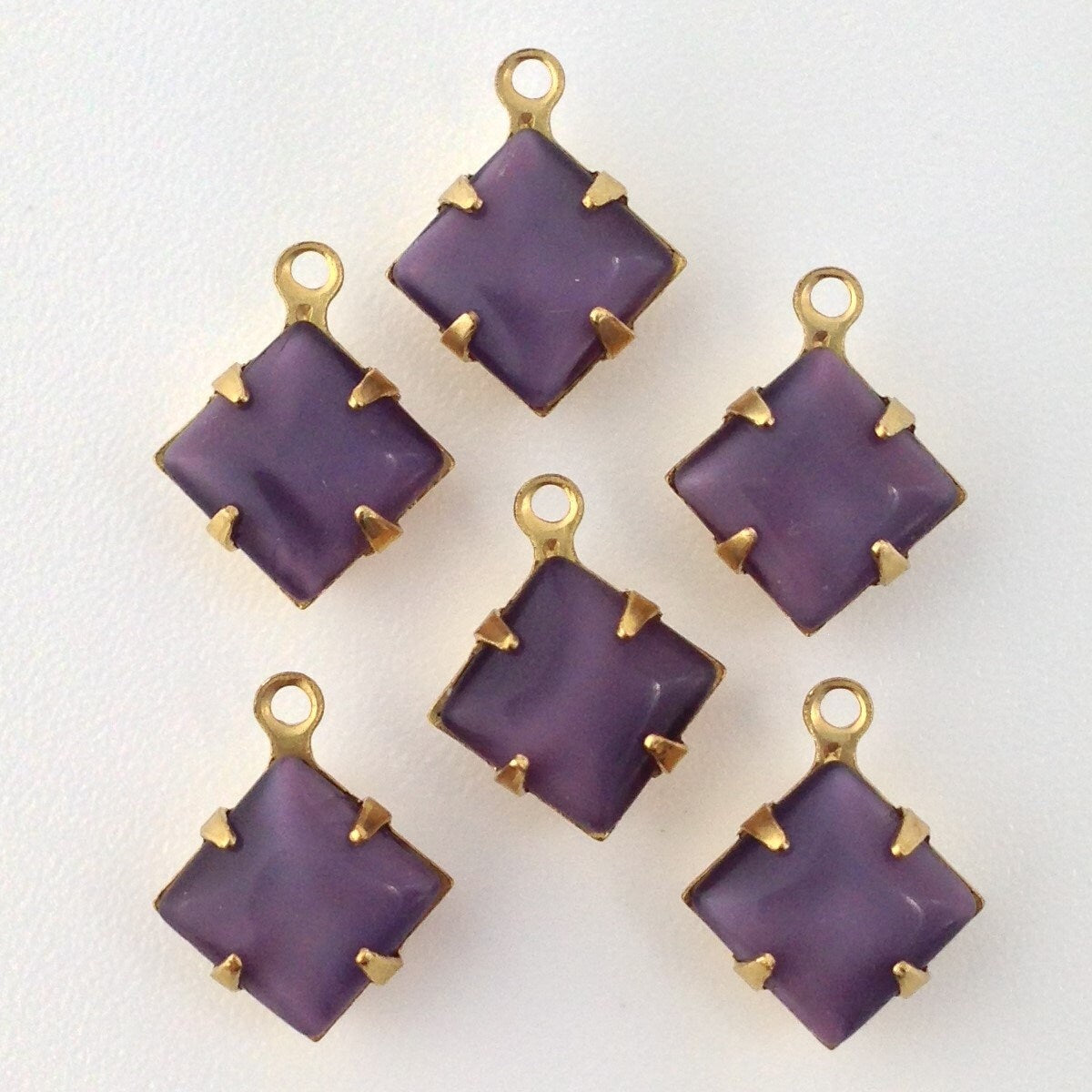Purple Moonstone Square Glass Stones in 1 Loop Brass Setting 8mm (6) squ002AB