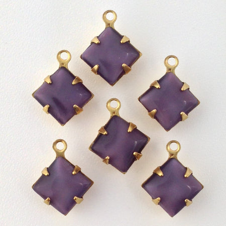 Purple Moonstone Square Glass Stones in 1 Loop Brass Setting 8mm (6) squ002AB