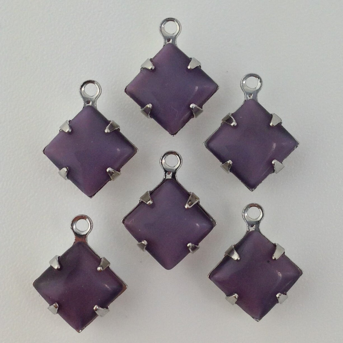 Purple Moonstone Square Glass Stones 1 Loop Silver Setting 8mm (6) squ008AB