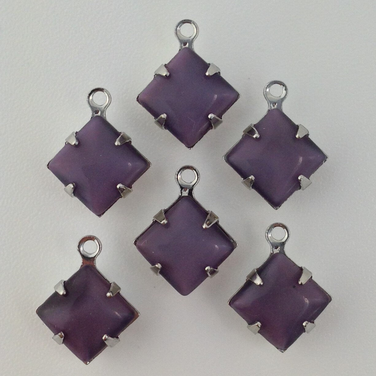 Purple Moonstone Square Glass Stones 1 Loop Silver Setting 8mm (6) squ008AB