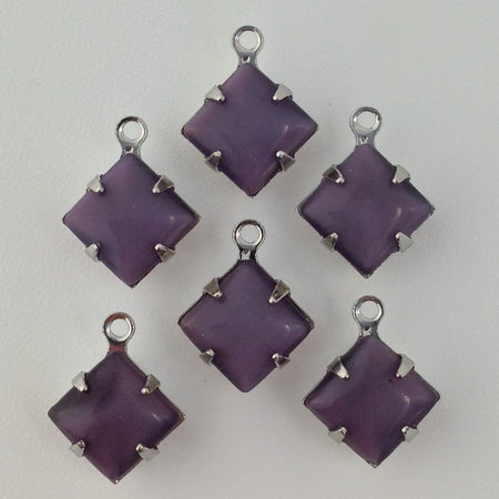 Purple Moonstone Square Glass Stones 1 Loop Silver Setting 8mm (6) squ008AB