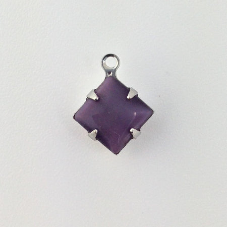 Purple Moonstone Square Glass Stones 1 Loop Silver Setting 8mm (6) squ008AB