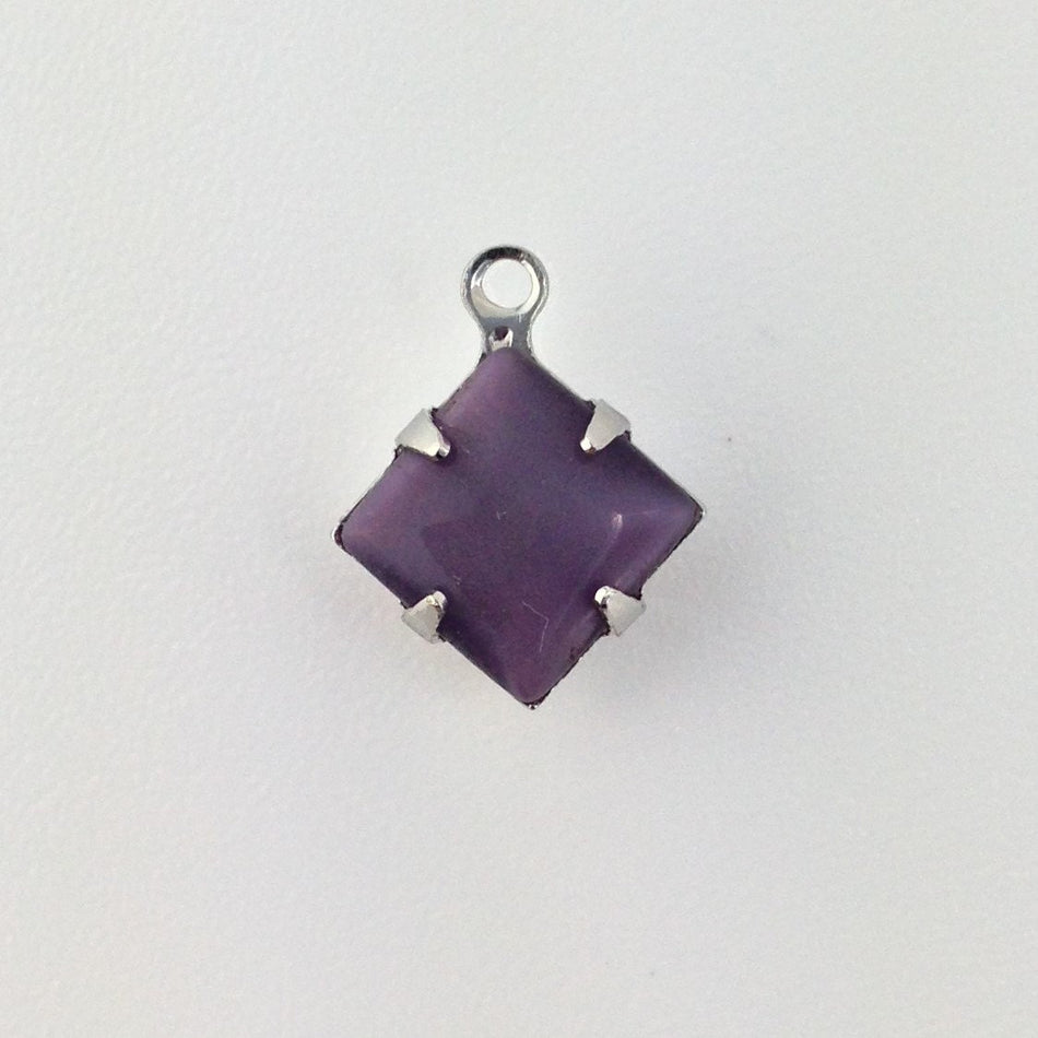 Purple Moonstone Square Glass Stones 1 Loop Silver Setting 8mm (6) squ008AB