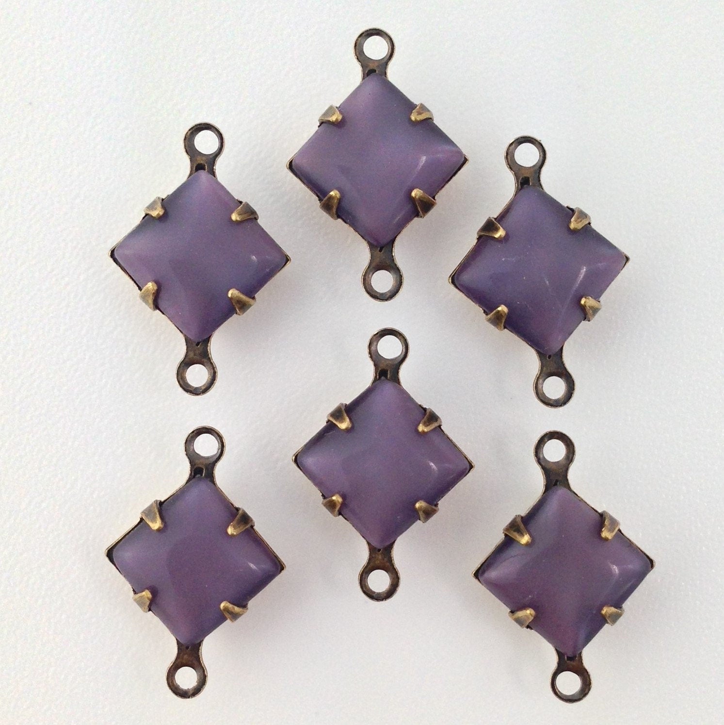 Purple Moonstone Square Glass Stones 2 Loop Brass Ox Setting 8mm squ017AB2