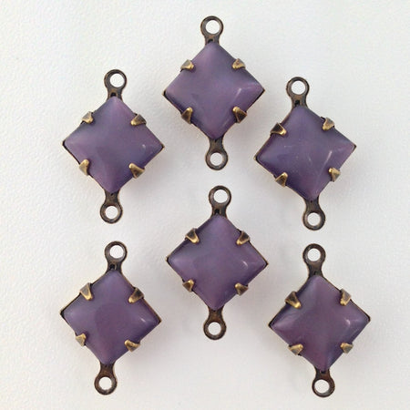 Purple Moonstone Square Glass Stones 2 Loop Brass Ox Setting 8mm squ017AB2
