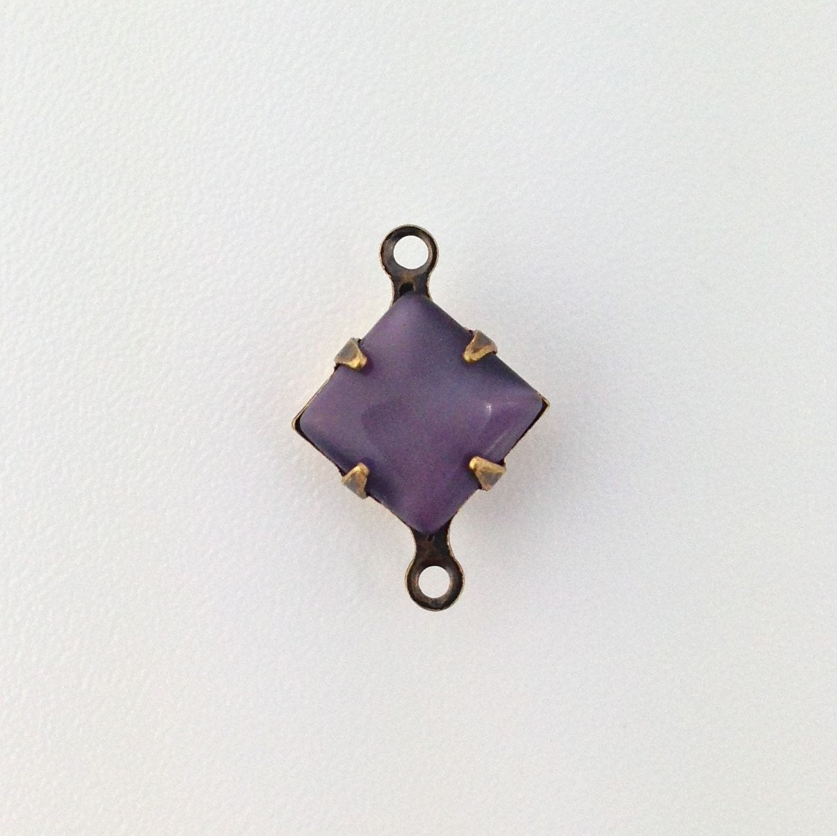 Purple Moonstone Square Glass Stones 2 Loop Brass Ox Setting 8mm squ017AB2