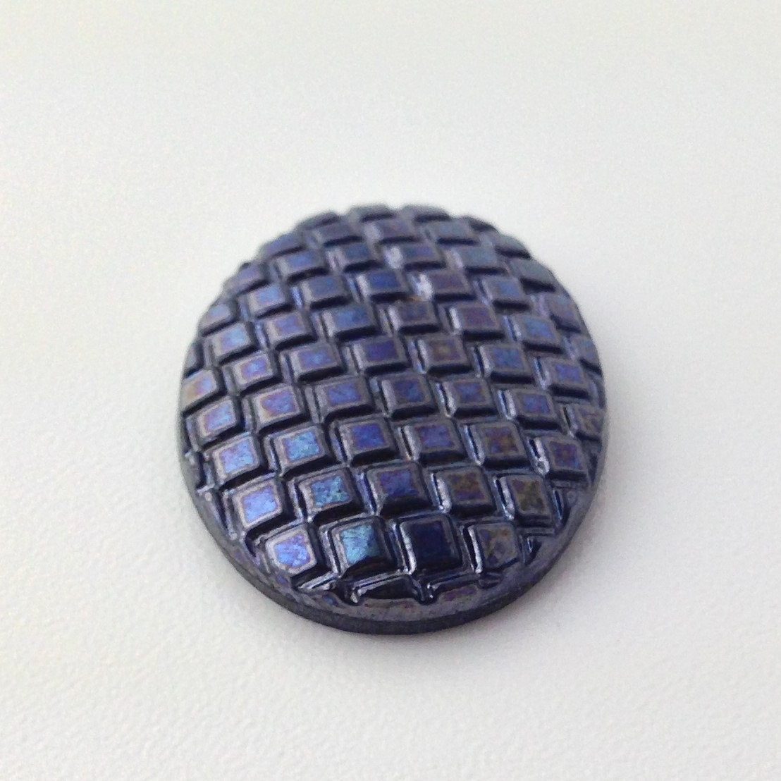 Vintage Black Hematite Cabochon with Checkered Top 25x18mm (1) cab322A
