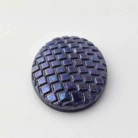 Vintage Black Hematite Cabochon with Checkered Top 25x18mm (1) cab322A