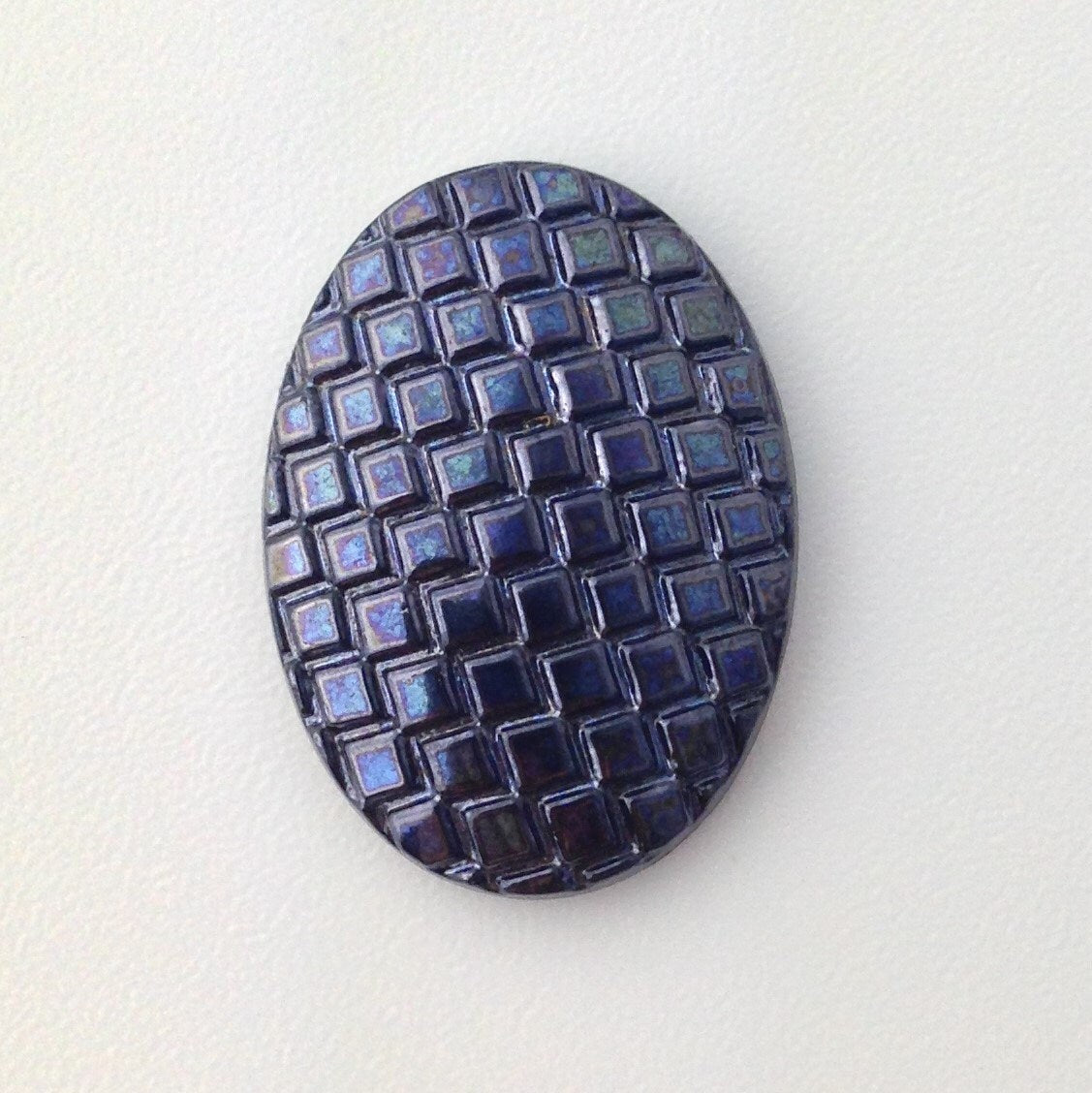 Vintage Black Hematite Cabochon with Checkered Top 25x18mm (1) cab322A