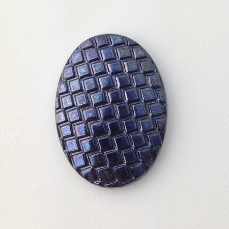 Vintage Black Hematite Cabochon with Checkered Top 25x18mm (1) cab322A