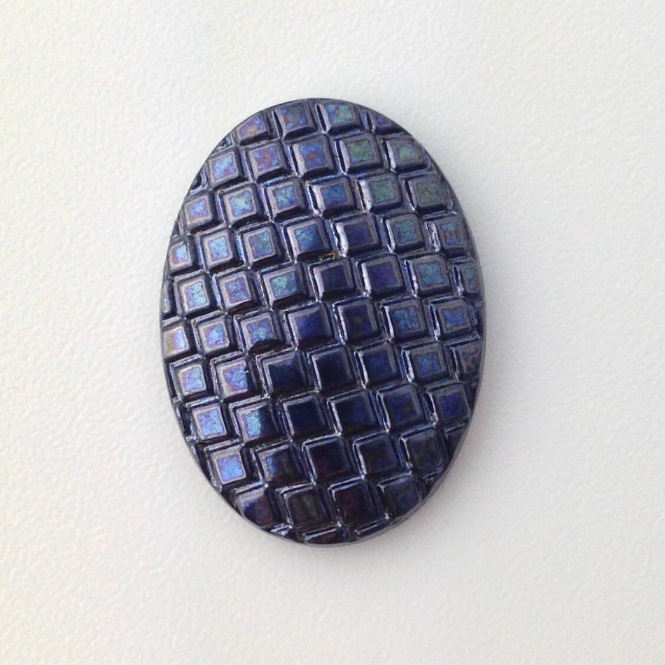 Vintage Black Hematite Cabochon with Checkered Top 25x18mm (1) cab322A