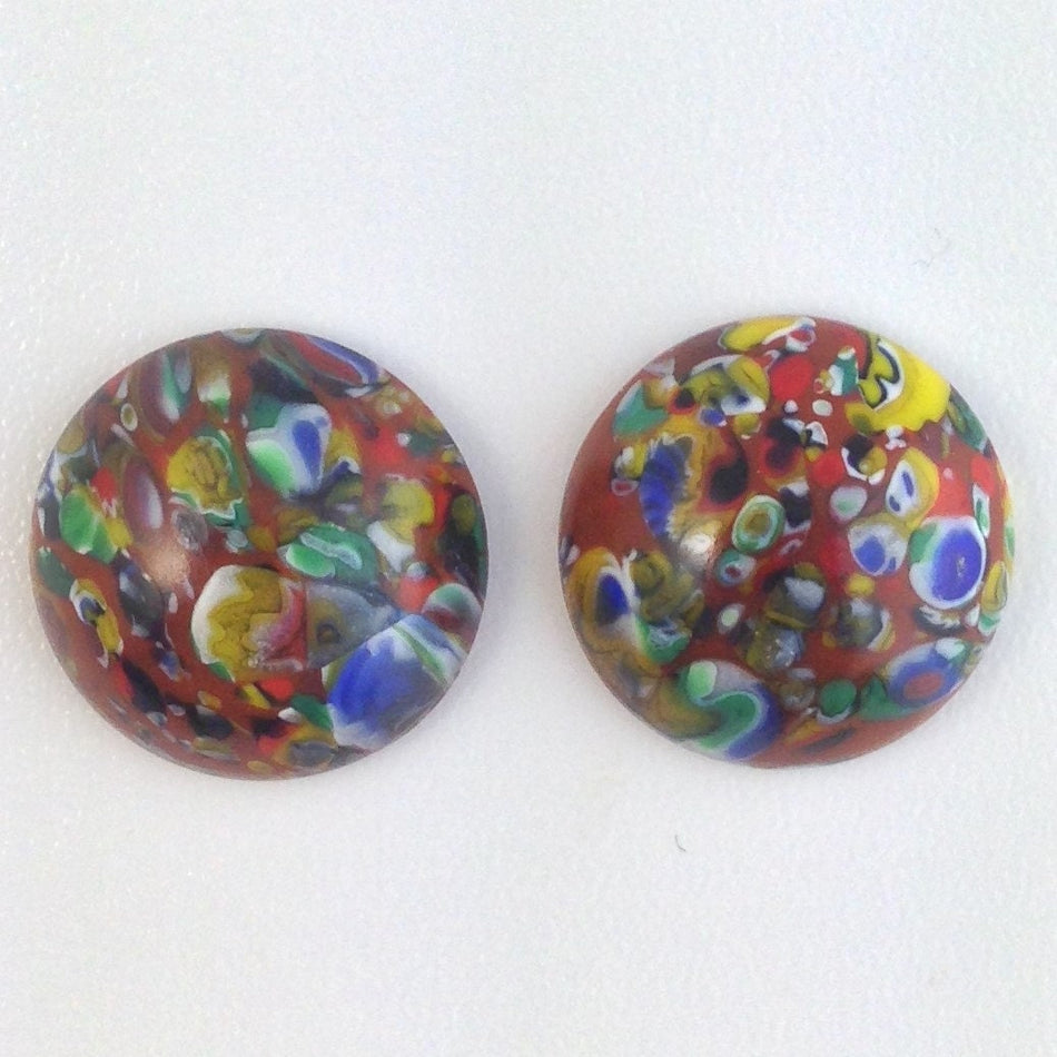 Vintage Brown Millefiori Glass Cabochons 15mm (2) cab484B