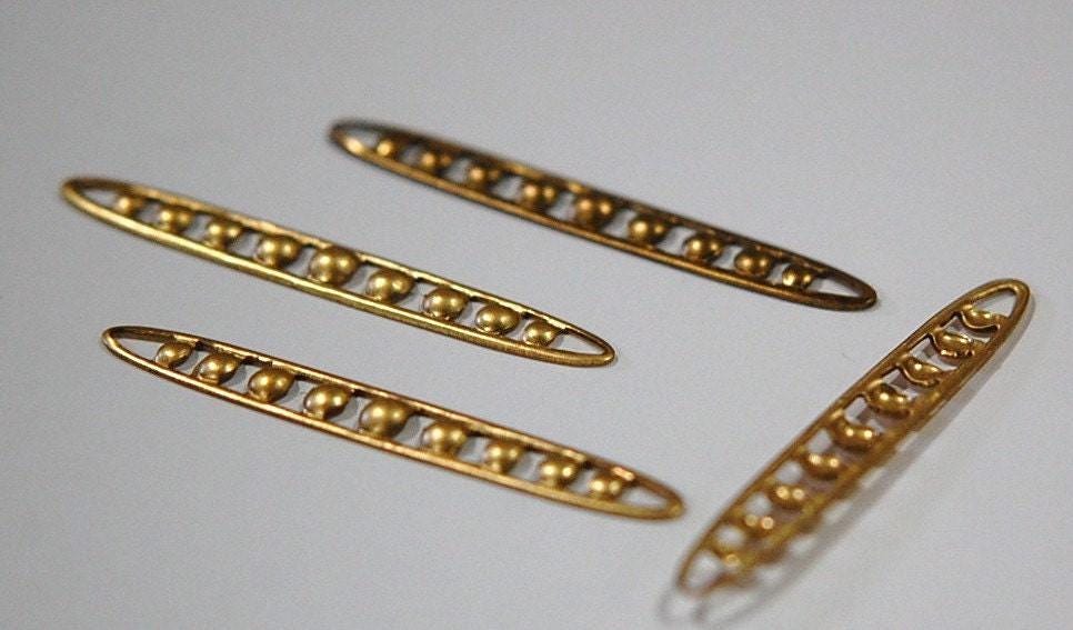 Raw Brass Long Oval Beaded Look Link Connector Drop (4) mtl321D