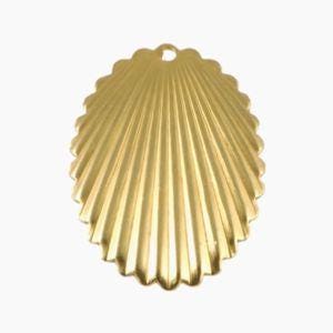 1 Hole Raw Brass Scalloped Edge Ribbed Dapped Oval Pendant Charm (6) mtl089A