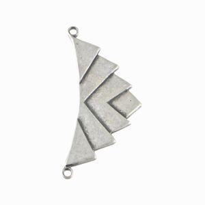 2 Loop Sterling Silver Ox Deco Layered Connector Pendants 35x15mm (2) mtl493C