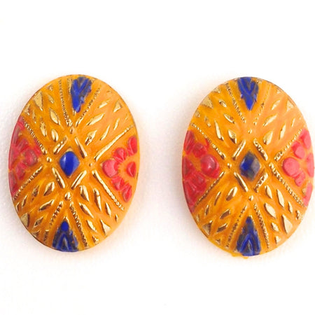 Vintage Tangerine Orange to Yellow Mosaic Glass Cabochons 18X13mm (2) cab862A