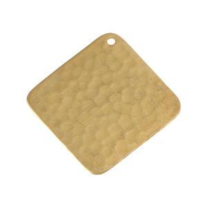 1 Hole Raw Brass Hammered Square Charm Pendant (6) mtl100D