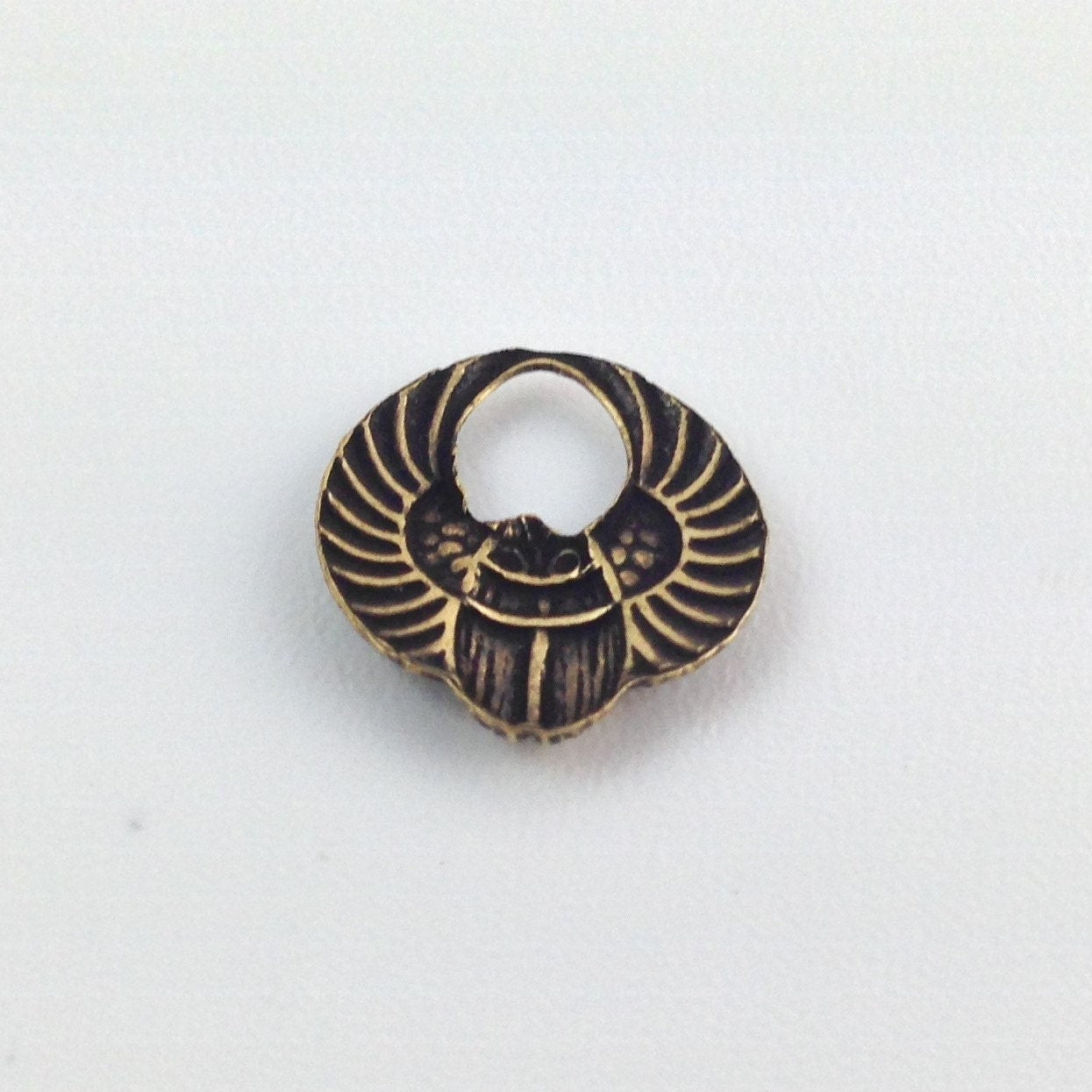 Small Brass Ox Egyptian Scarab Hoop Charms Drops 14x13mm (8) mtl030B