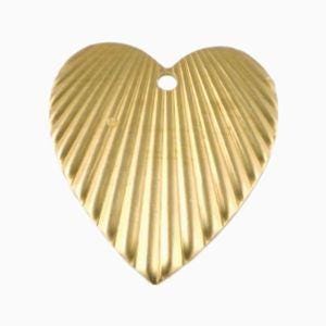 1 Hole Raw Brass Ribbed Dapped Heart Pendant Charm (6) mtl089C