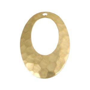 1 Hole Raw Brass Hammered Cutout Oval Pendants (4)
